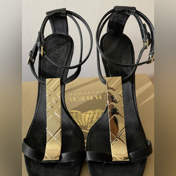 Black Satin with Gold signature hardware sandal heel - Picture 13 of 15